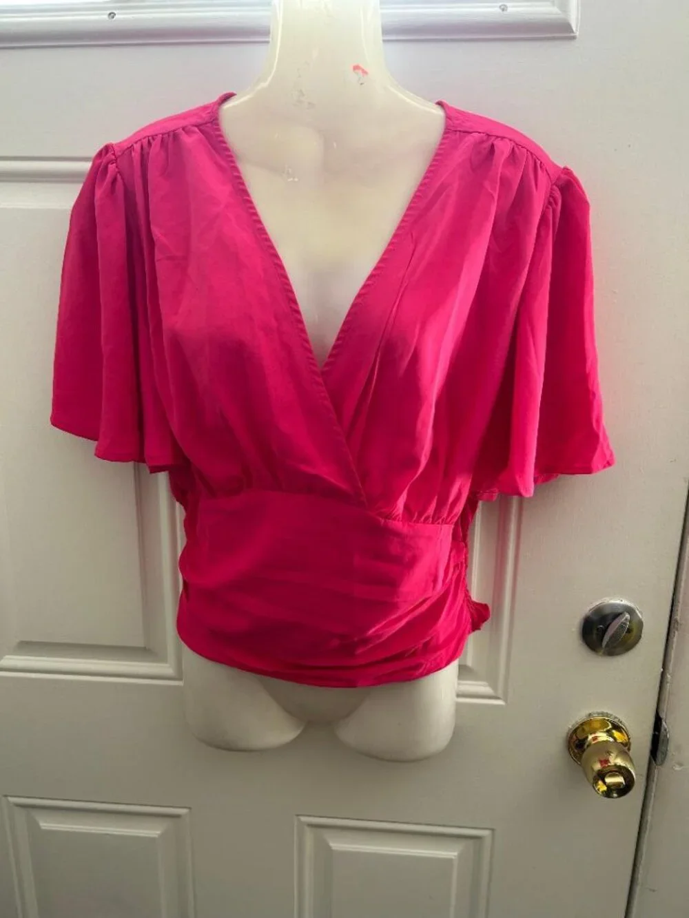 Hot Pink Pullover Short Sleeve Top - Elastic Waist Size Medium NWT